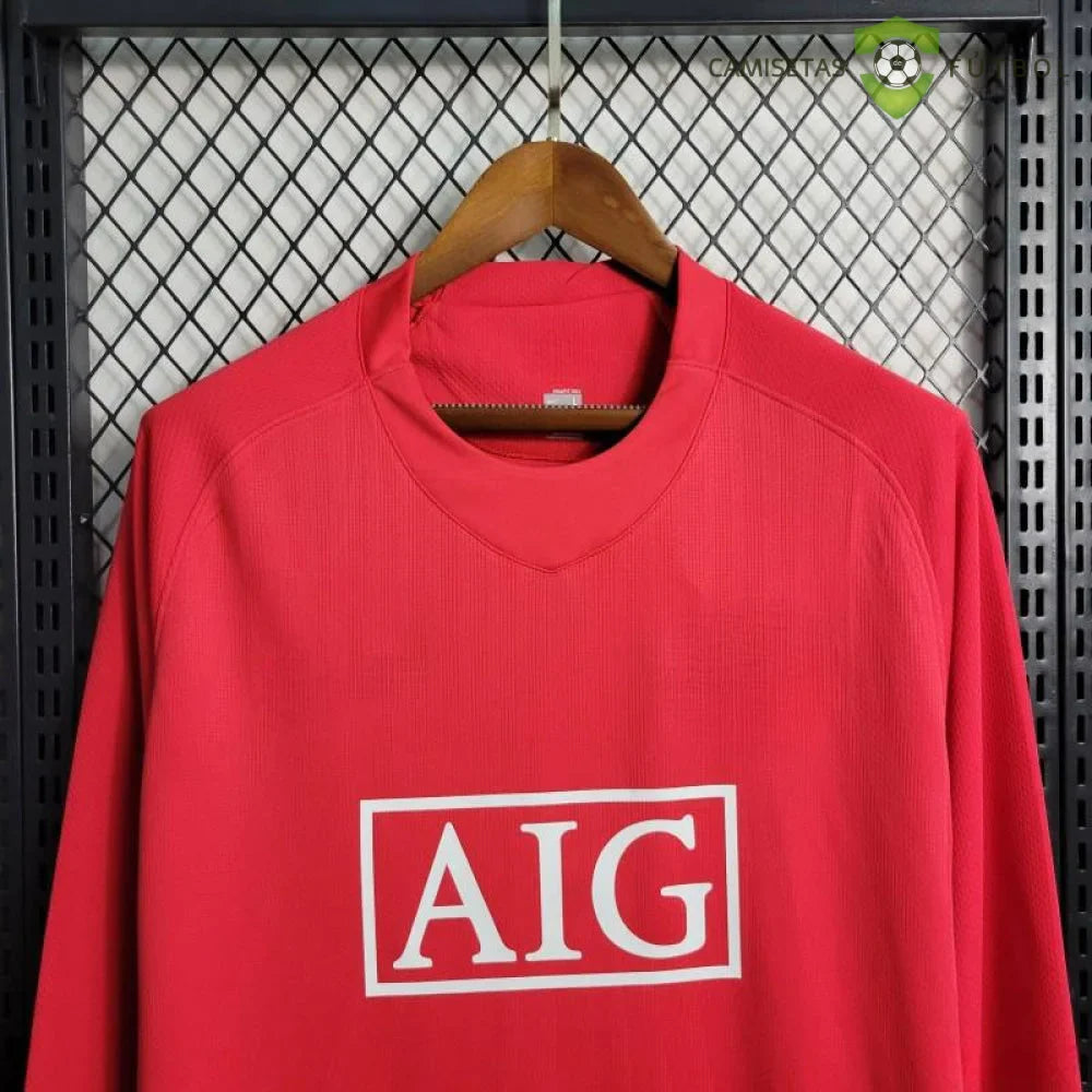 Camiseta Manchester United 07-08, Local, Manga Larga (Versión Retro)