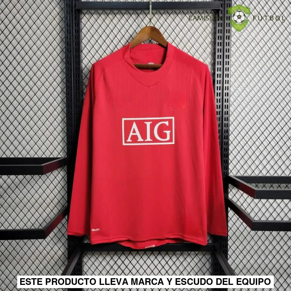 Camiseta Manchester United 07-08, Local, Manga Larga (Versión Retro)