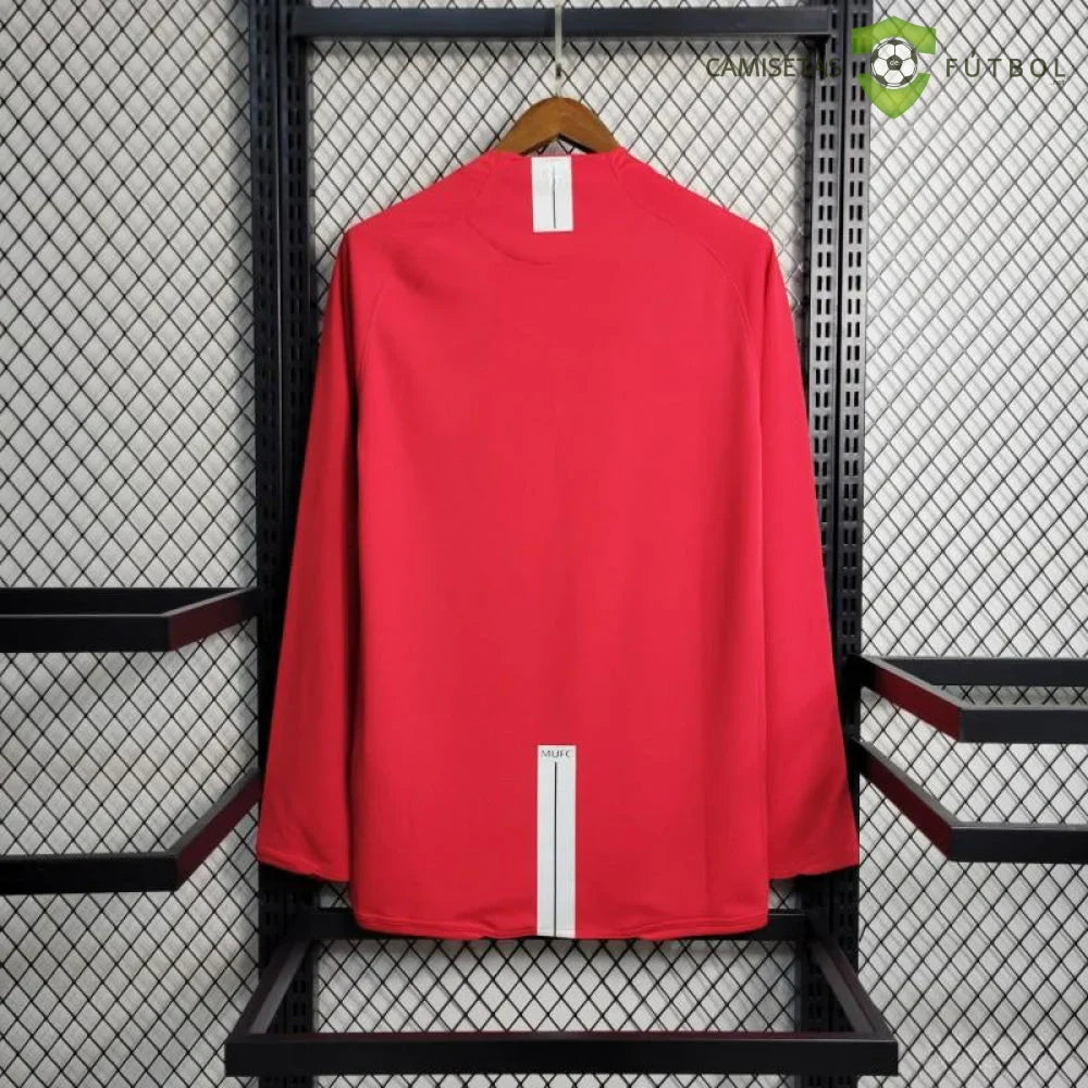 Camiseta Manchester United 07-08, Local, Manga Larga (Versión Retro)